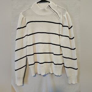 White House Black Market Chunky Striped Zip Collar Sweater Size Large